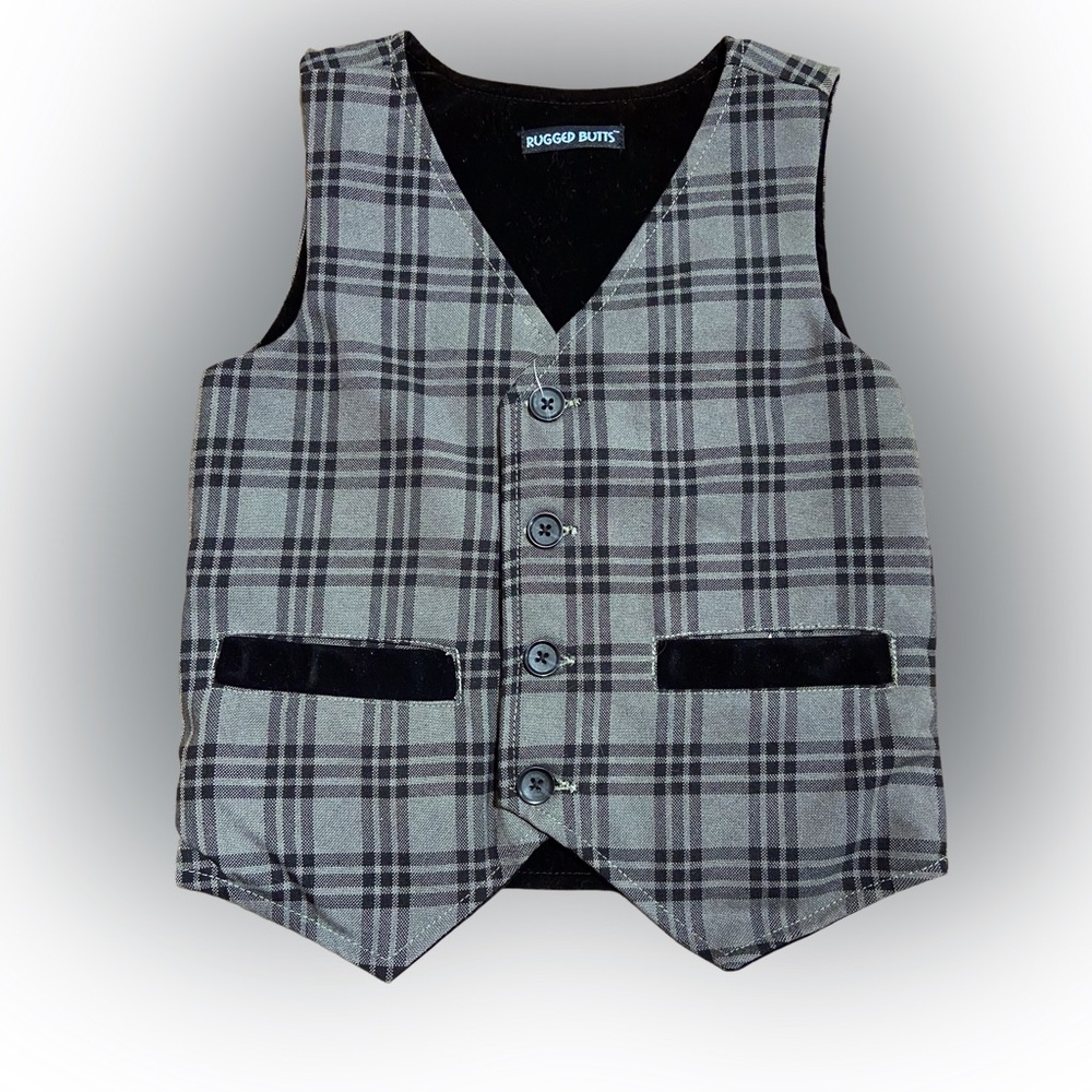 Boys Heavy Velvet Lined Grey Plaid Vest Rugged Butts 2T